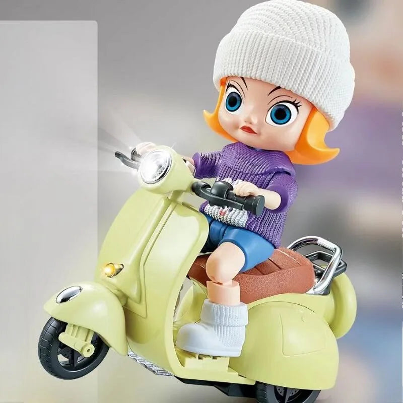 Labubu Doll Mini Electric Motorcycle (Doll Not Included) - Perfect for Fans & Collectors to Craft Unique Stories with Lights & Music!