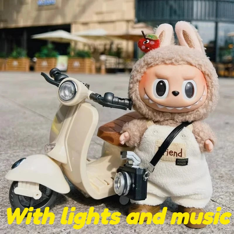 Labubu Doll Mini Electric Motorcycle (Doll Not Included) - Perfect for Fans & Collectors to Craft Unique Stories with Lights & Music!